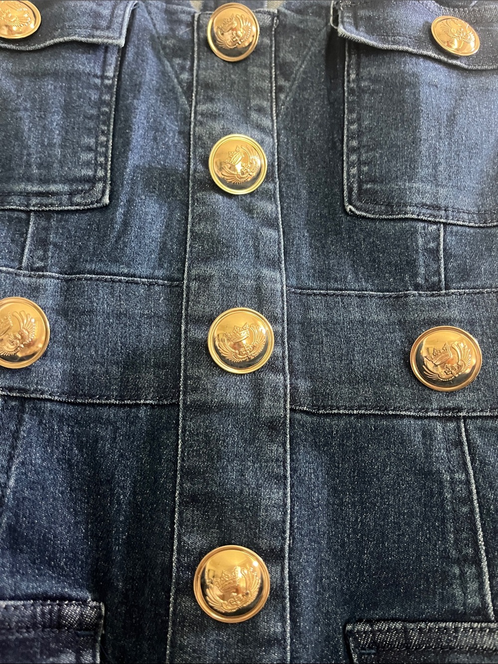 Venus Dark Denim stretchy Button-Front Dress with Gold Buttons - Picture 3 of 7